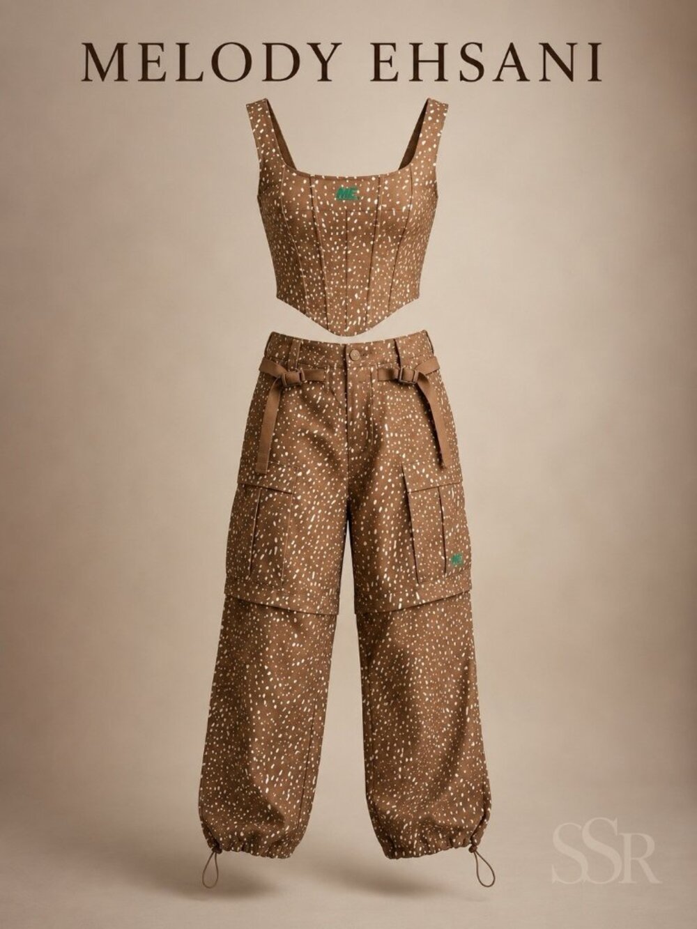 Melody Ehsani NWT Camo Corset Top & Convertible Zip Away Cargo Pants Set S/XS